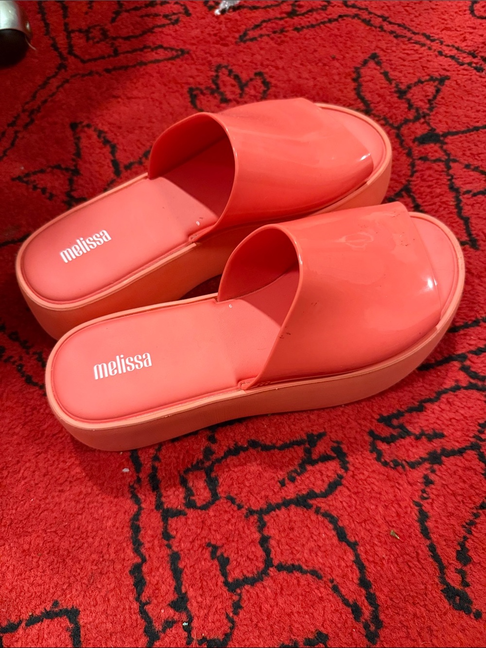 Melissa Coral-Red Platform Slide Mules